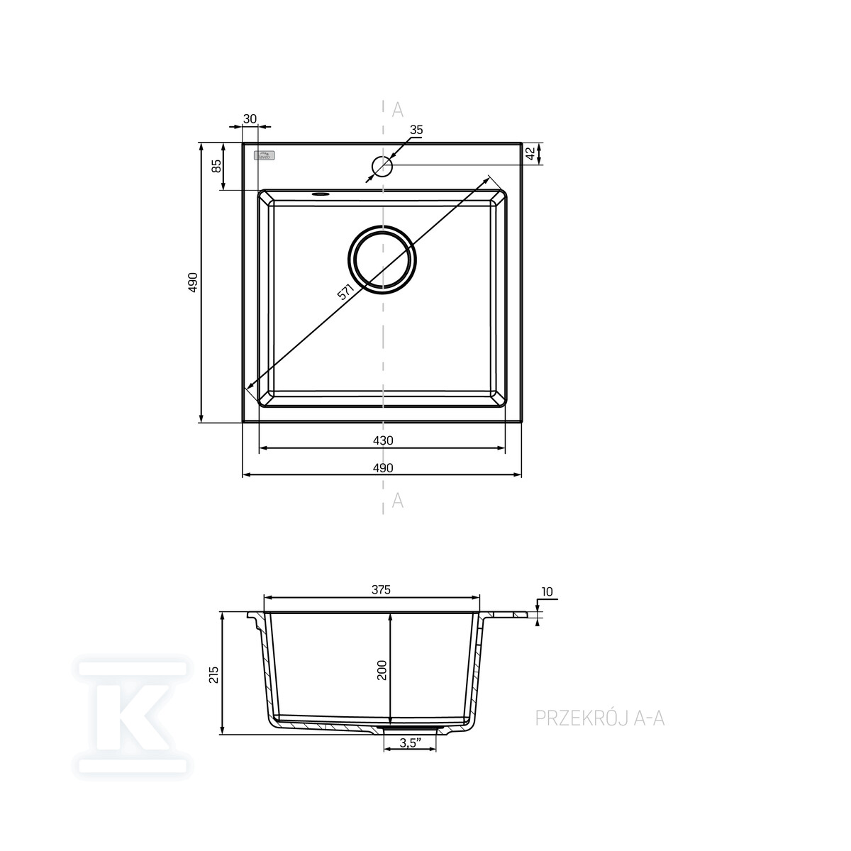 Гранітна мийка ALENA однокамерна - SBA_710T
